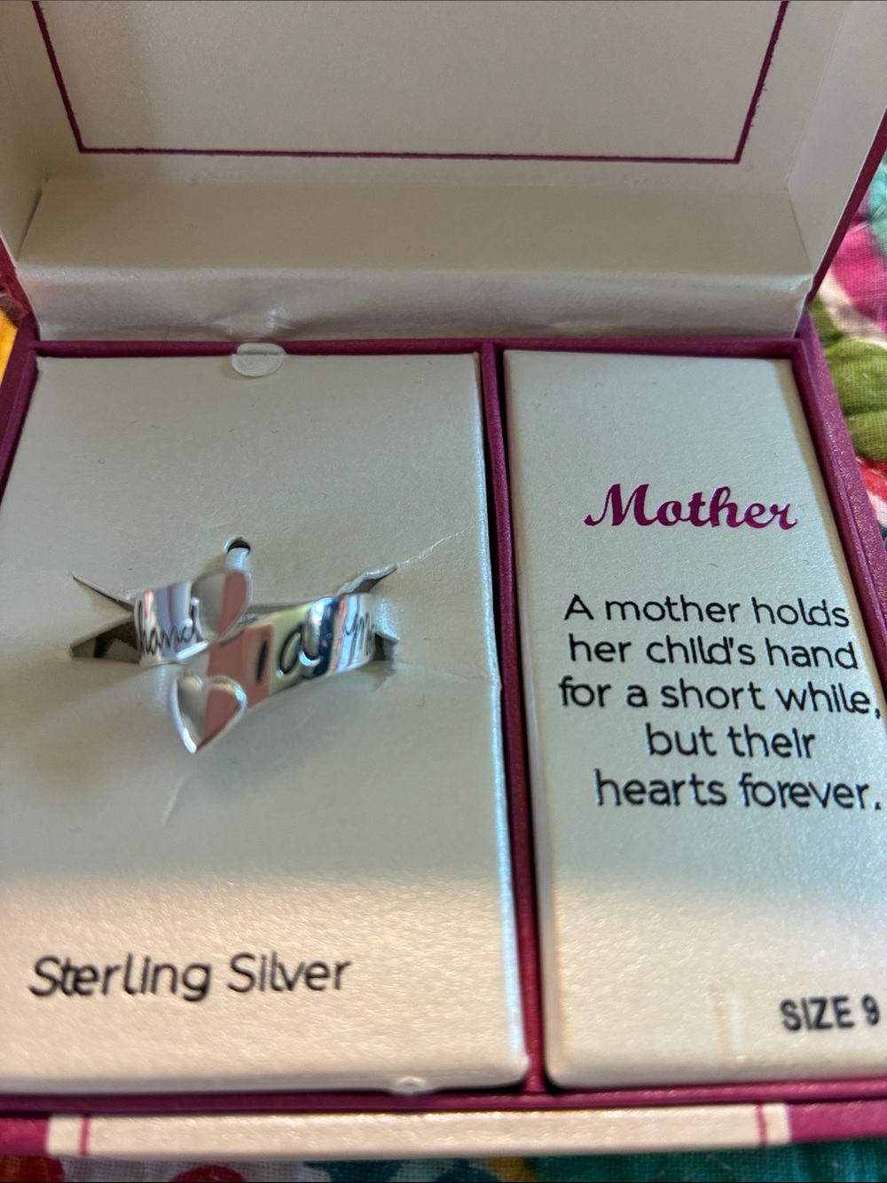 Sterling Silver 'Mother' Heart Script Ring - Silver